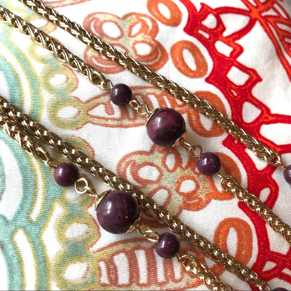 WHBM Burgundy Bead Multi Row Station Necklace